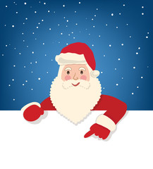 Santa Claus show on the white page on star sky background