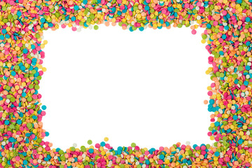 Colorful candy decoration frame with copy space