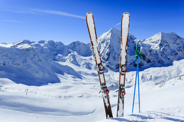 Ski, winter sport  - ski run in Italian Alps