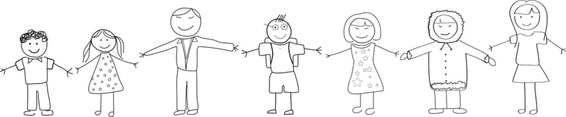 Cultural Diversity People Holding Hands Doodle Sketch