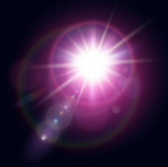 Vector star, sun with lens flare.