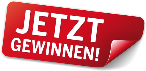 roter Sticker Jetzt Gewinnen!