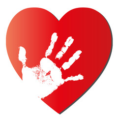 Mother and child hands over a red heart