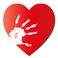 Mother and child hands over a red heart