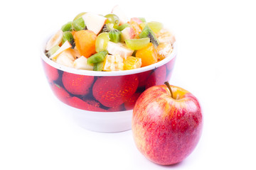 Plate of a tasty cuted fruits isolated on a white background.