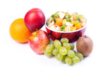 Plate of a tasty cuted fruits isolated on a white background.