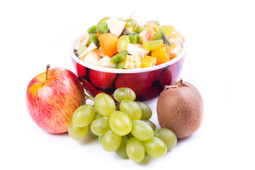Plate of a tasty cuted fruits isolated on a white background.