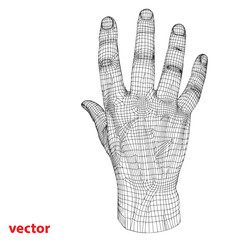 Conceptual 3D cyber black wireframe human hand