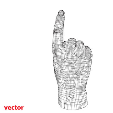 Conceptual 3D cyber black wireframe human hand