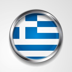 Vector button with stylish metallic frame. Greek flag