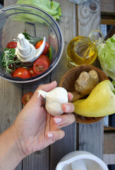 Salad preparation on the summer terrace