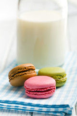 colorful macaroons on checkered napkin