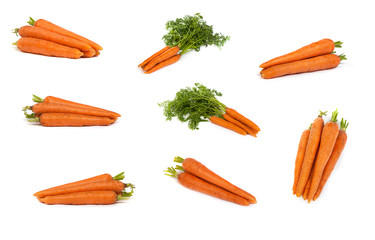 set of Bunch of fresh carrots isolated on white
