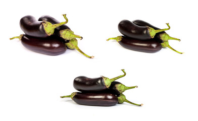 set of eggplants, over white background