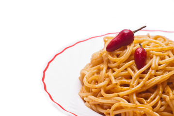 spaghetti  with tomato and red hot chili peppers