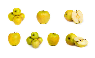 Set of  shiny green apples isolated on white