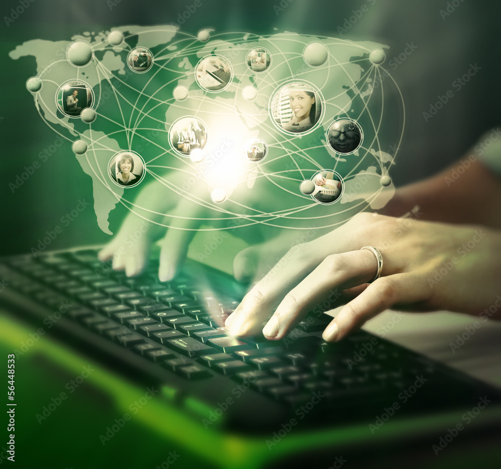 Fototapete hands with a computer keyboard.