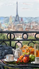 Keuken foto achterwand Illustratie Parijs Parijs straat - illustratie
