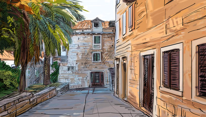 Croatia town street - illustration