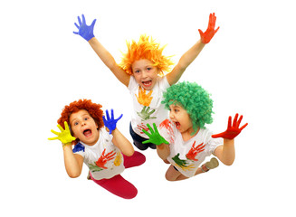 Little girls playing with colors