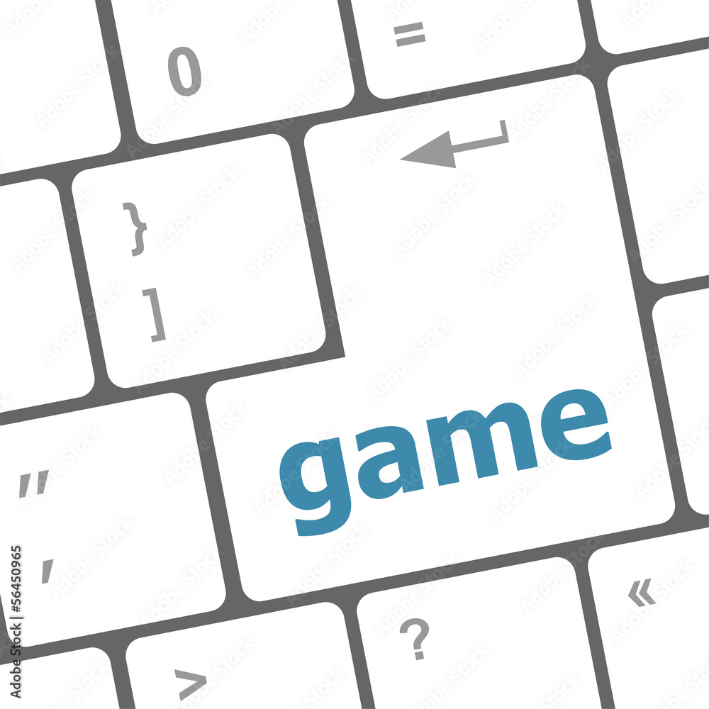 Poster computer keyboard with game key - technology background