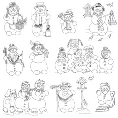 Obraz na płótnie Canvas Snowman Christmas Set - for design and scrapbook - in vector