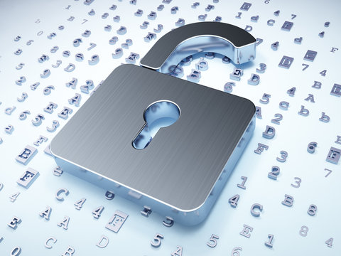 Privacy concept: Silver Opened Padlock on digital background