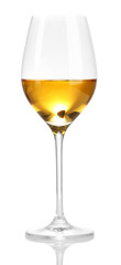 Wineglass with white wine, isolated on white