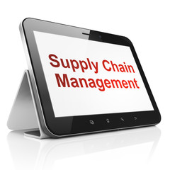 Advertising concept: Supply Chain Management on tablet pc comput