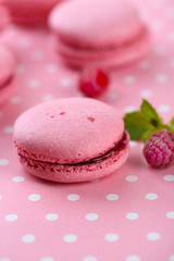 Gentle macaroons on table close-up