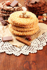 Obraz na płótnie Canvas Homemade cookies with sesame seeds, chocolate,