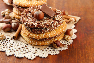 Fototapeta na wymiar Homemade cookies with sesame seeds, chocolate,