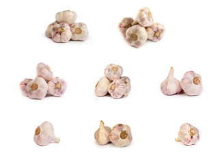 set of garlics . A heads of garlics isolated