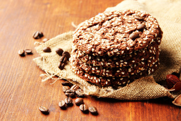 Homemade cookies with sesame seeds, chocolate,