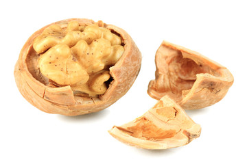 Broken walnut isolated on white