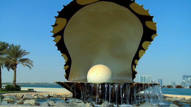 Pearl Oyster Fountain Landmark Doha Corniche, Qatar