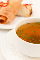 soup with stuffed fillo rolls