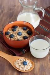 Obraz na płótnie Canvas Healthy breakfast with bowl of oat flakes