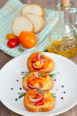 Bruschetta with fresh tomatoes, red onion, olive oil