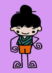 Cute cartoon people man and woman in Jaidee Family Style