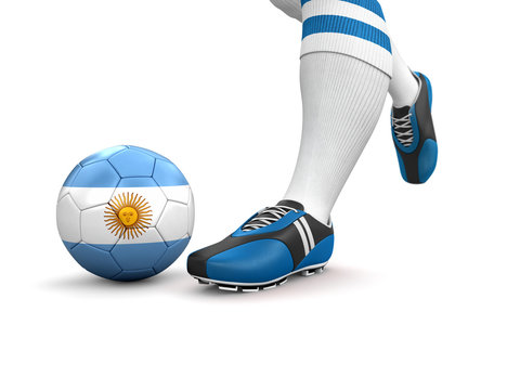 Man and soccer ball  with Argentina flag