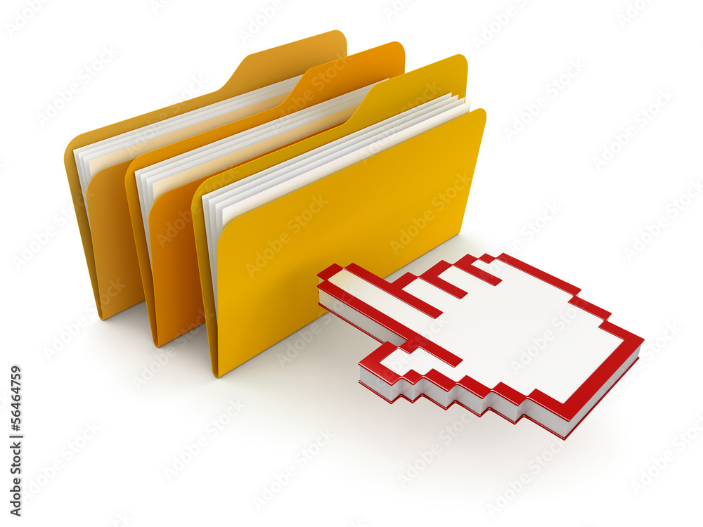 Poster folders with files and cursor (clipping path included)