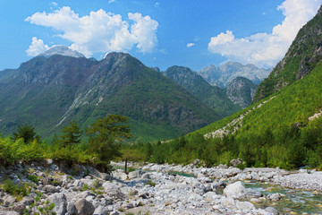 Fototapeta na wymiar Amazing view of mountain river in Albanian Alps