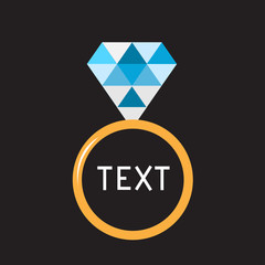 Wedding  gold ring with blue diamond. Card