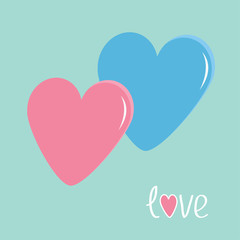 Pink and blue hearts. Love card.