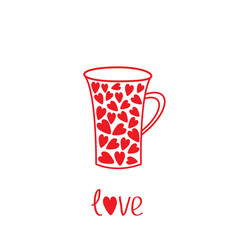 Love mug with hearts. Love card