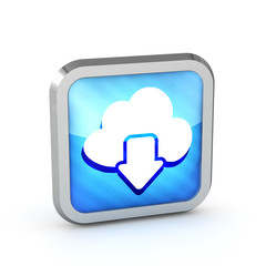 Blue striped download from cloud icon on a white background