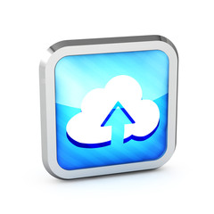 blue striped icon with cloud and arrow on a white background