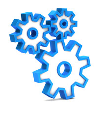Blue icon with gears on a white background