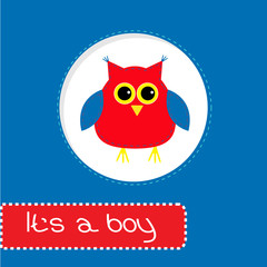 Baby shower card with red owl. It's a boy
